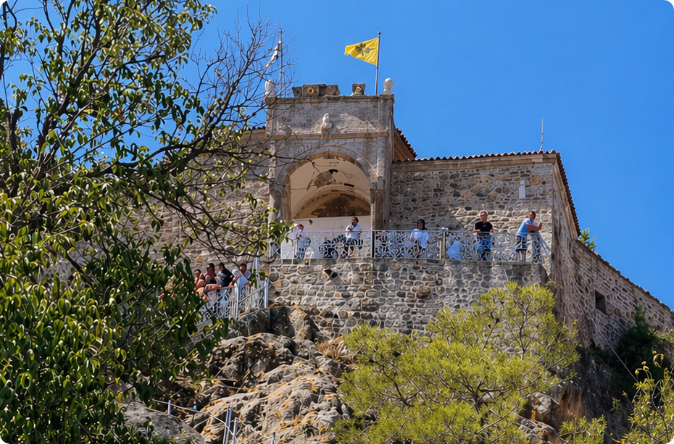 Panagia Glykofilousa chapel on volcanic rock, Petra, Lesvos