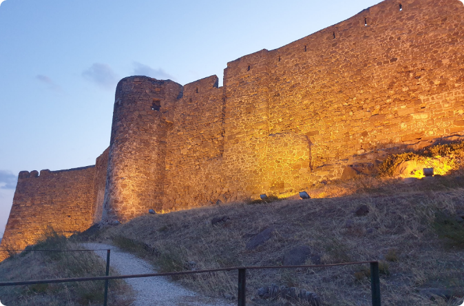 Molyvos Castle at dusk, Byzantine fortress, Lesvos