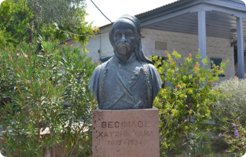 Theophilos Hatzimichael bust outside the Theophilos Museum, Lesvos