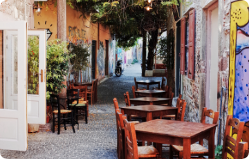 Ermou Street stone-paved market lane between two harbors, Mytilene