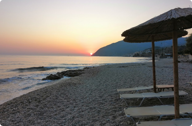 Agios Isidoros blue-flag beach east of Plomari, southern Lesvos